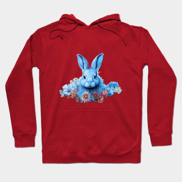 Blue Bunny with flowers Hoodie by Springer Farm